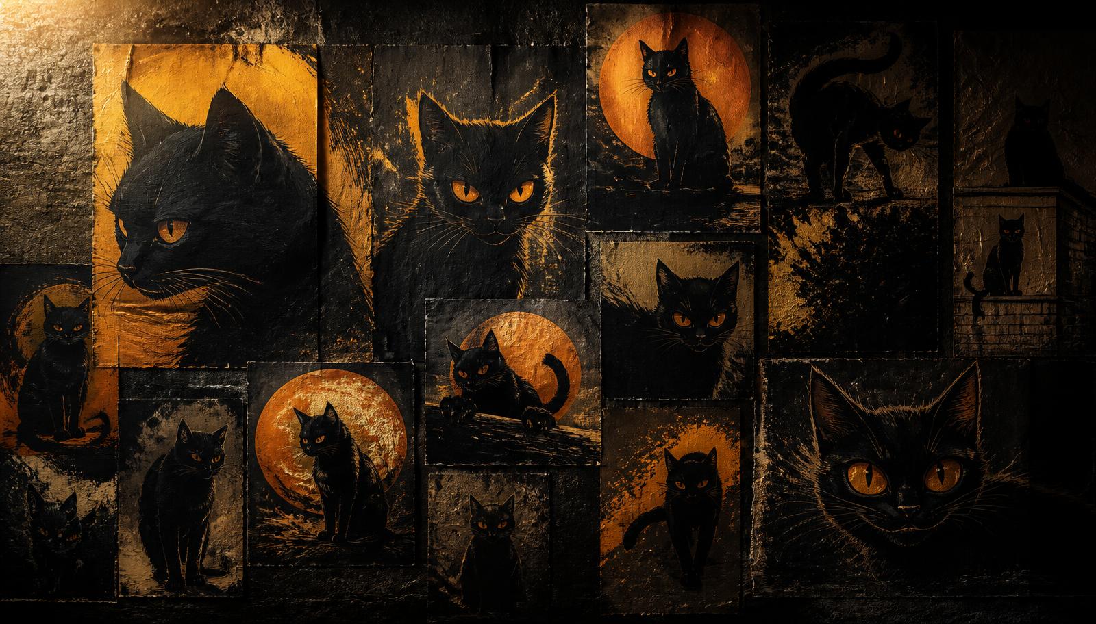 A wall of stylized Billa expressions and silhouettes