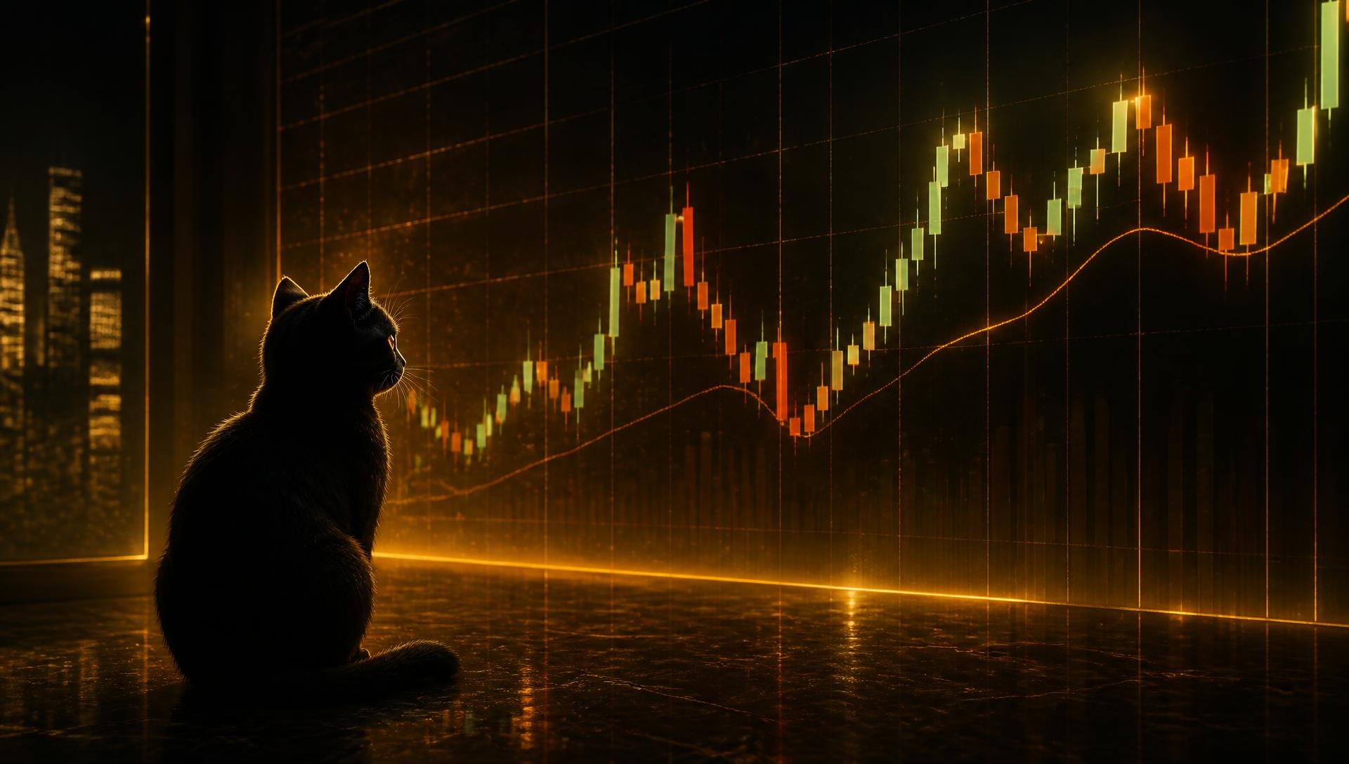 Billa looking at a glowing market chart